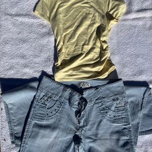 JEANS ONLY! Y2K Light Wash Skinny Jeans with Front Pocket Detail